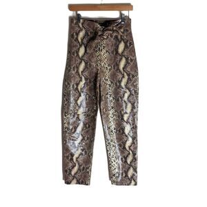Karina Grimaldi Lamb Leather Snake Print Pants High Waisted Tapered Tie size 26
